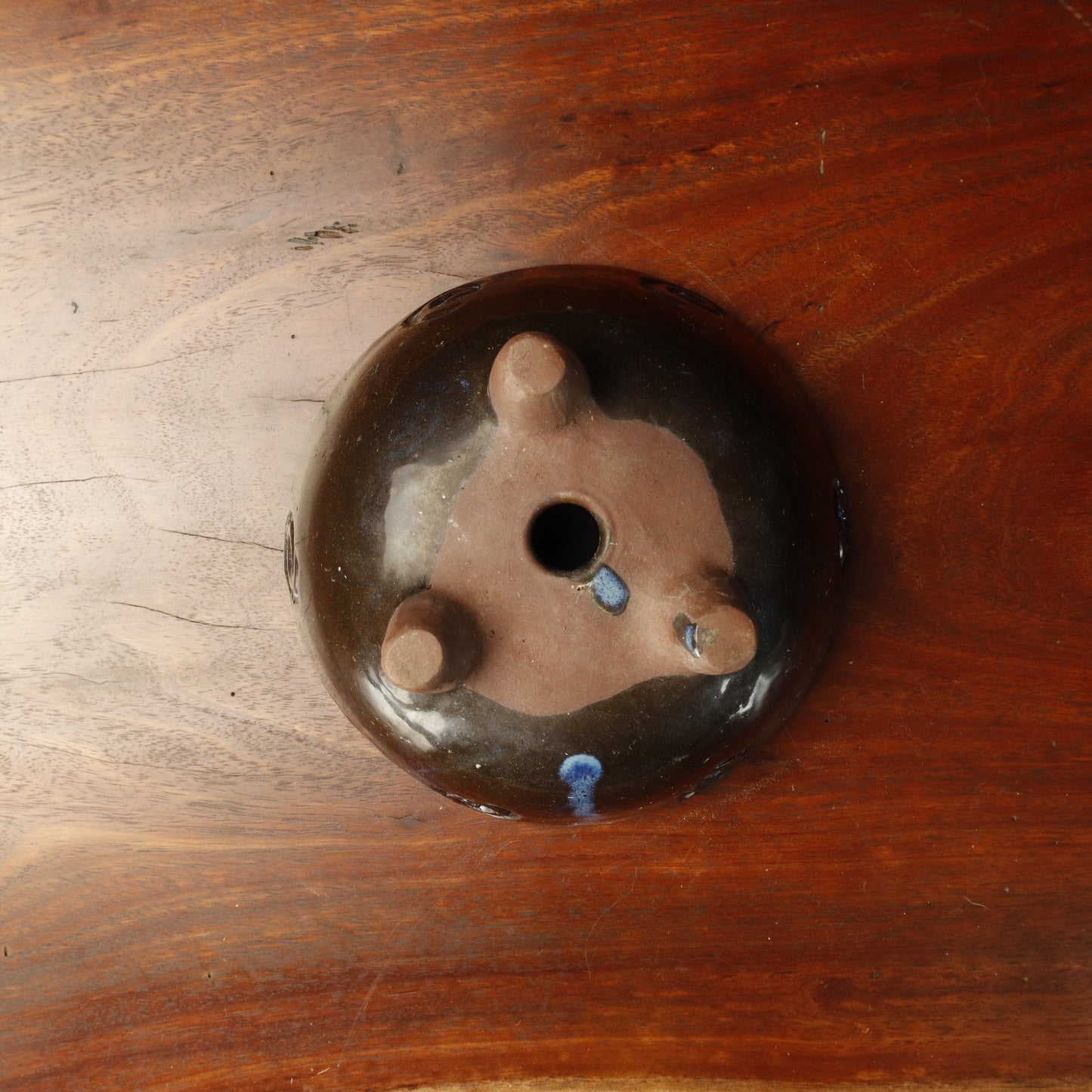Round Glazed Pot With Tall Legs - Unknown Maker