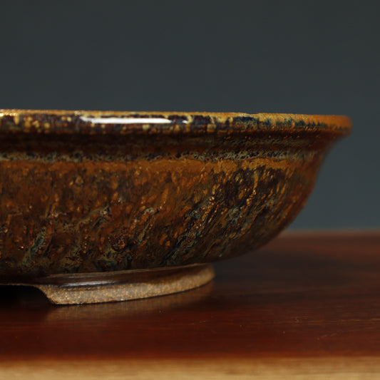Round Glazed Textured Bonsai Pot