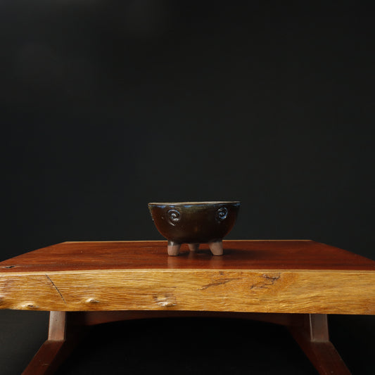 Round Glazed Pot With Tall Legs - Unknown Maker