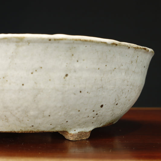 Janet Selby Round White Crackle Bonsai Pot