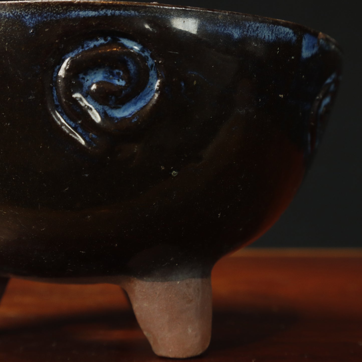 Round Glazed Pot With Tall Legs - Unknown Maker