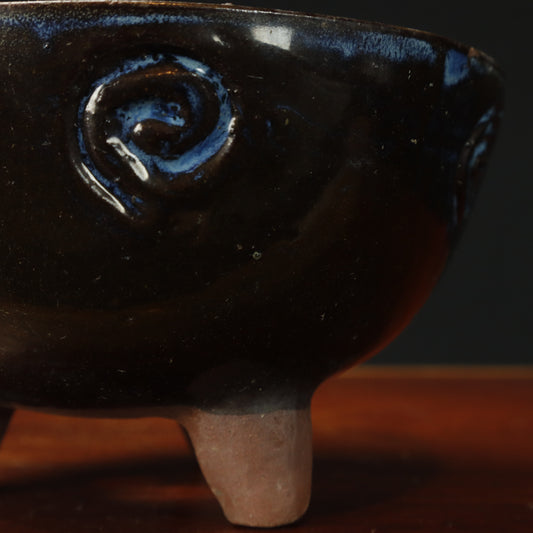Round Glazed Pot With Tall Legs - Unknown Maker