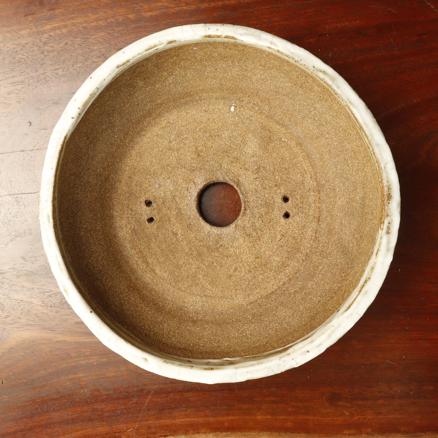 Janet Selby Round White Crackle Bonsai Pot