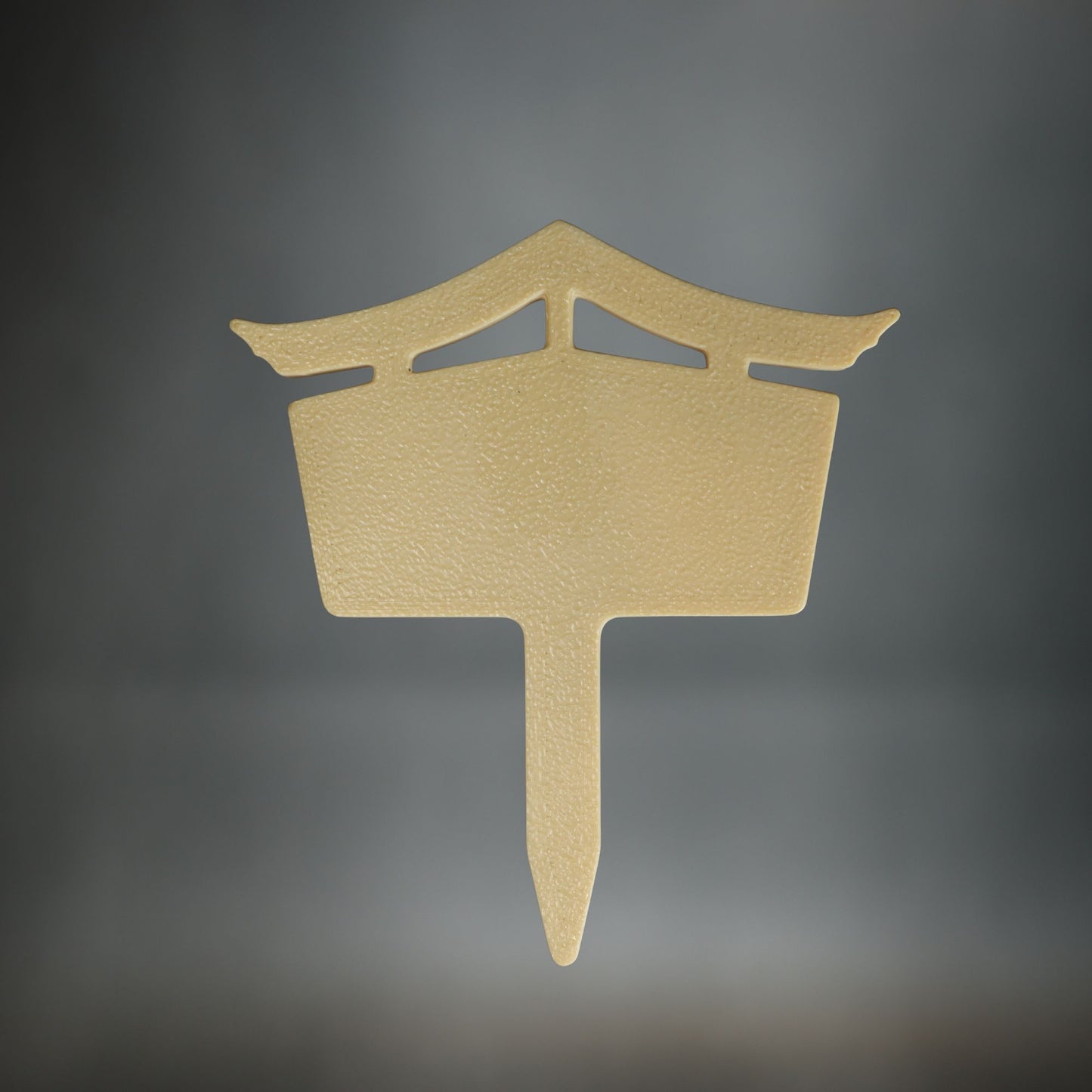 Japanese pagoda-style bonsai tree identification label made from weather-resistant ASA plastic with textured writing surface