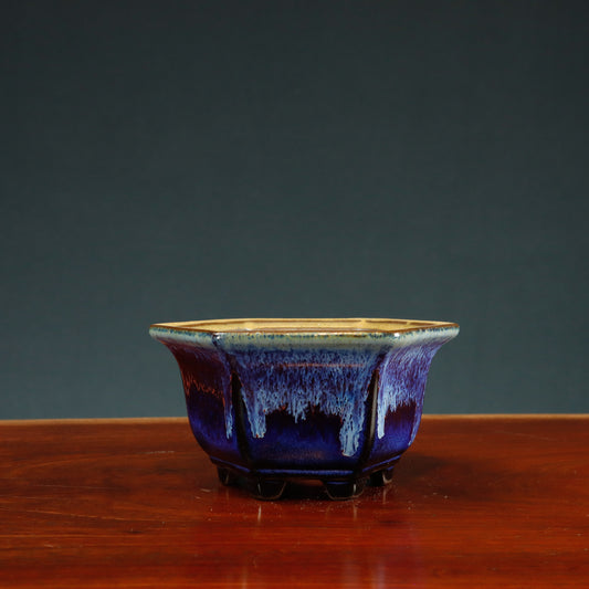 Chinese Drip Glaze Hexagonal Pot